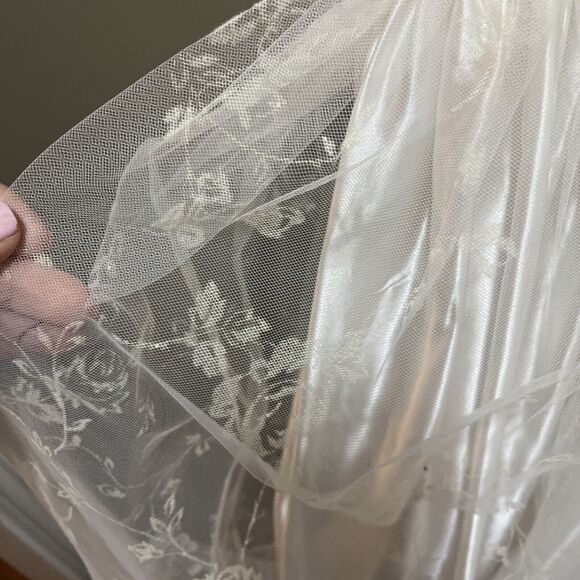 VNTG Gunne Sax Jessica McClintock Wedding Prom Cocktail Satin Floral Lace Dress - Picture 14 of 16